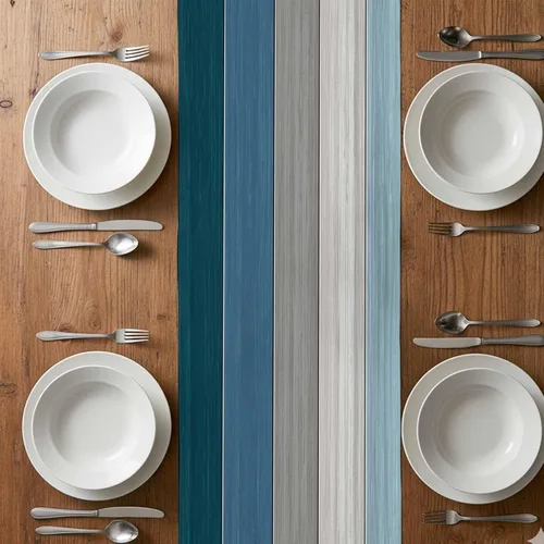 Miniatura 5 de Ocean Hues Farmhouse - Camino de mesa de lino y algodón, estilo retro, con textura de madera de granero rústica, degradado, azul, gris, Azul