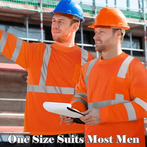 Miniatura 3 de Amylove 4 piezas de camisa de seguridad de manga larga de alta visibilidad reflectante para trabajo en construcción para hombres y mujeres