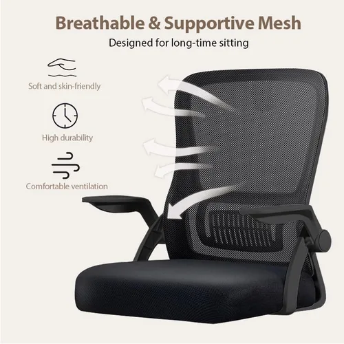 Miniatura 3 de Silla de oficina, silla de escritorio ergonómica, silla de malla transpirable, silla giratoria con brazos abatibles y soporte lumbar, silla