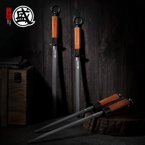 Miniatura 5 de MITSUMOTO SAKARI Varilla de acero para afilar cuchillos redondos de 12 pulgadas, acero de alto carbono recubierto de diamante con mango