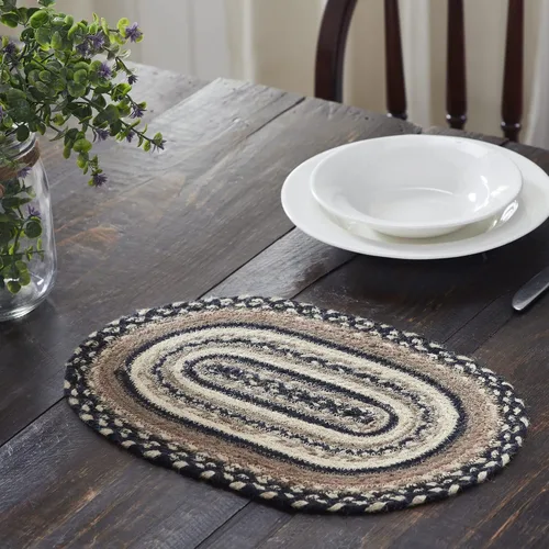 Miniatura 2 de VHC Brands Sawyer Mill, Dining Table Placemat, Braided Jute, Oval, Charcoal Creme, 10x15, 8 Pack 8 Pack