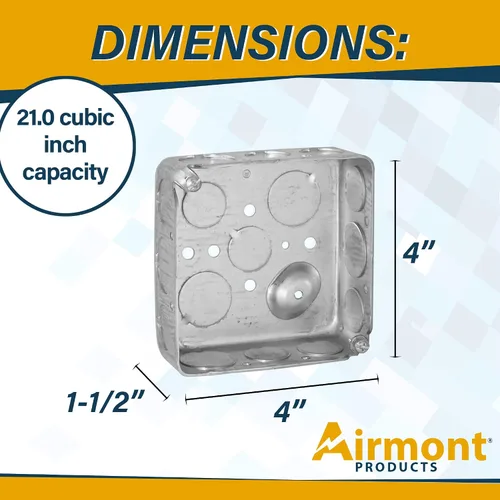Miniatura 4 de Caja Eléctrica Cuadrada de 4'', Construcción Dibujada, Diez 1/2'' y Seis 3/4'' Knockouts, Suelo Elevado, 21.0 Cu. in. Capacidad, 1-1/2'' Profundo