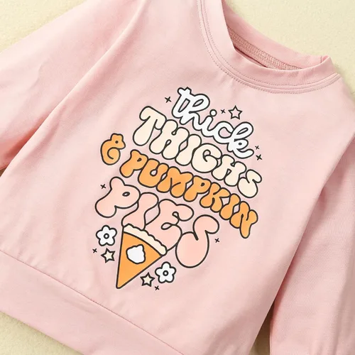 Miniatura 114 de Conjunto de sudadera con cuello redondo y estampado de pastel de calabaza para niña, camiseta y pantalones acampanados