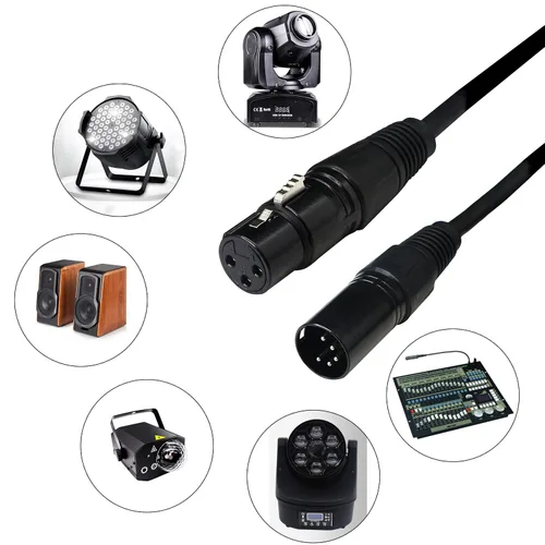 Miniatura 2 de SinLoon DMX 512 Cable de luz de escenario XLR macho 5 pines macho a XLR hembra 3 pines con conectores metálicos para iluminación de escenario