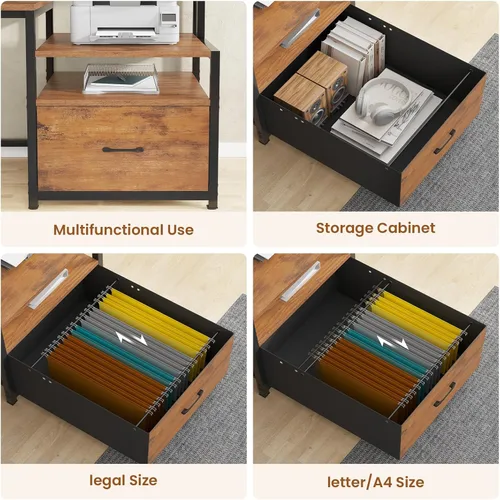 Miniatura 6 de SEDETA Escritorio de oficina en casa con cajón de archivos y toma de corriente, escritorio para computadora de 66 pulgadas con 5 cajones, estantes
