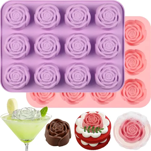 Miniatura 13 de Molde de silicona de rosas, 2 moldes de chocolate rosa con 20 cavidades para chocolate, dulces, cubitos de hielo, gomitas, gelatina, gelatina