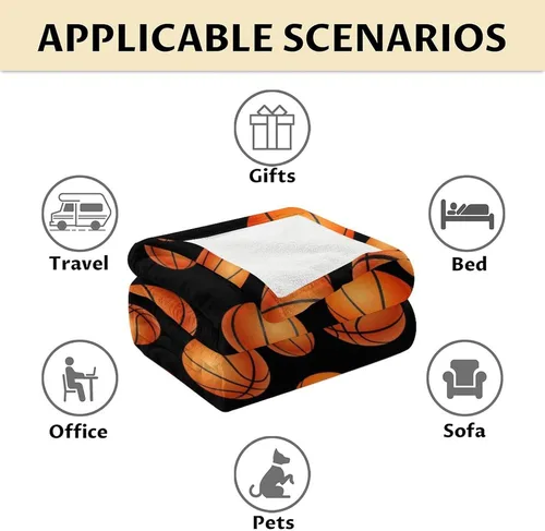 Miniatura 6 de Manta de baloncesto suave, afelpada y cálida, manta pequeña de 50 x 40 pulgadas para oficina, silla, manta deportiva negra, regalos para niños