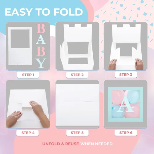 Miniatura 5 de Cajas de baby shower con letras - Cajas rosas y azules con globos rosas y azules - Juego de 44 piezas para revelación de género y decoración
