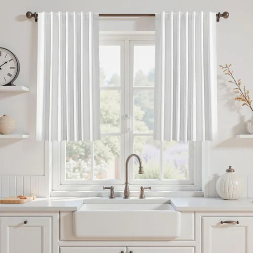 Miniatura 20 de UHITECH Cortinas opacas de 35 pulgadas de largo para sala de estar, 2 paneles, cortina opaca corta para cocina para ventanas pequeñas, cortinas