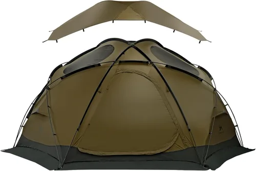 TOMOUNT Tienda caliente de cúpula con estufa Jack 4 Persona Backpacking Carpa para 4 estaciones impermeable Glamping senderismo Marrón coyote