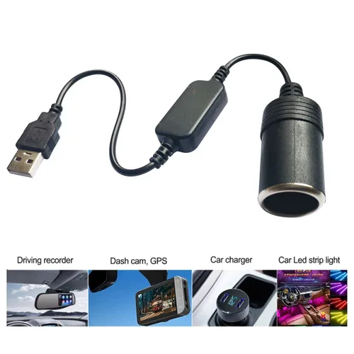 Miniatura 6 de Adaptador de enchufe USB, macho A a enchufe de encendedor de cigarrillos de coche hembra 12V, cable convertidor de potencia, adaptador de encendedor
