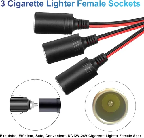 Miniatura 4 de Enchufe Divisor para Encendido de Cigarrillos de 12V 3 Toma 1.8FT - Divisor de Encendido de Cigarrillos de Coche 1 a 3 Adaptador de Cargador