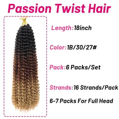 Miniatura 4 de Dorsanee Cabello Passion Twist Ombré de 18 pulgadas, 6 paquetes, Cabello de Ganchillo Water Wave, Cabello Largo Bohemio Rizado para Trenzar
