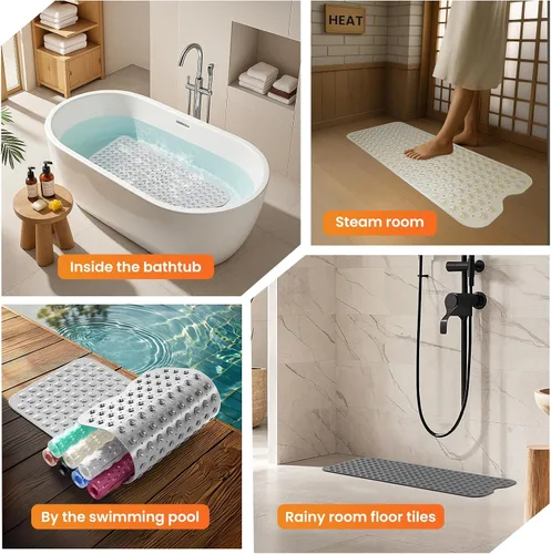 Miniatura 7 de Alfombrilla antideslizante para bañera, extra grande de 39x16 pulgadas con agujeros de drenaje y ventosas, lavable a máquina, color negro