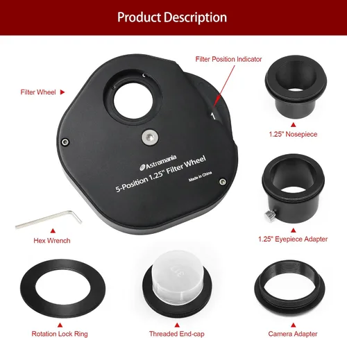 Miniatura 2 de Rueda de filtros Astromania para telescopio, cajón de filtros compatible con filtro de telescopio de 1.25 pulgadas para observación de planetas