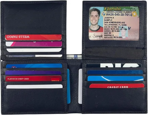 Miniatura 2 de Bullz RFID bloqueo de señal de protección contra robo de cuero grande grueso de seguridad para hombre cartera, Negro