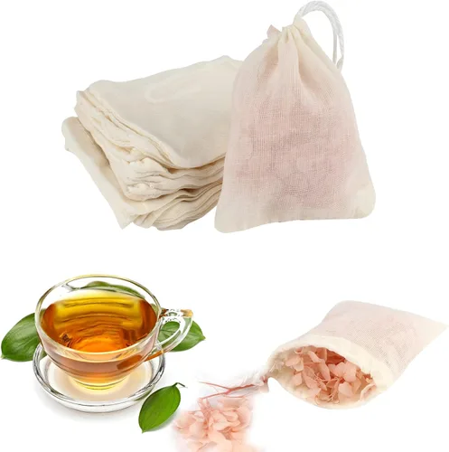 TamBee Bolsa de té de malla de muselina con cordón de 3 x 4 pulgadas, bolsas de té reutilizables, bolsa de filtro de té para hojas sueltas, hierbas,