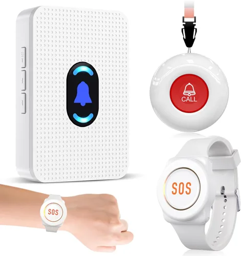Miniatura 10 de Daytech Botón de llamada del localizador del cuidador para ancianos en el hogar Sistema de alerta de enfermera para pacientes mayores 2 receptor 3
