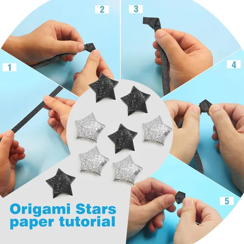 Miniatura 6 de FoDau770 Tiras de papel de estrella con purpurina, 360 hojas de papel de estrella de origami para manualidades, regalo, proyecto de bricolaje, serie