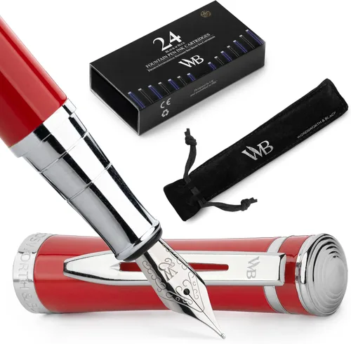 Miniatura 14 de Set de pluma estilográfica Wordsworth & Black, punta mediana dorada de 18 quilates, incluye 24 cartuchos de tinta, un convertidor de repuesto y Todo