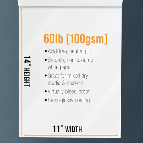 Miniatura 3 de U.S. Art Supply Bloc de papel marcador manga de alta calidad de 11 x 14 pulgadas (paquete de 2, 48 hojas en total) – Cuaderno de dibujo de 60 libras