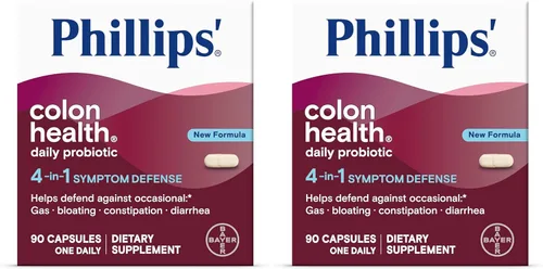Miniatura 10 de Cápsulas probióticas diarias Phillips' Colon Health, defensa contra síntomas 4-en-1 para ayudar a defender contra el gas ocasional, hinchazón