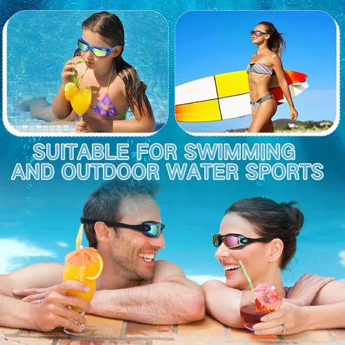 Miniatura 7 de Flutesan Paquete de 6 gafas de natación para adultos, antiniebla, con tapones para los oídos, clip para la nariz, sin fugas, protección completa