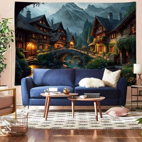 Miniatura 5 de Aidatain Tapiz de paisaje del mundo de cuento de hadas, tapiz grande de 80 pulgadas y 60 pulgadas, tela de franela para colgar en la pared de niños