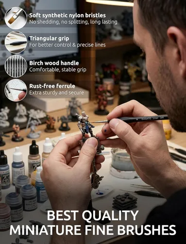 Miniatura 3 de DUGATO Juego de pinceles de pintura con detalles finos (15 unidades), pinceles en miniatura con asas triangulares ergonómicas y estuche de viaje