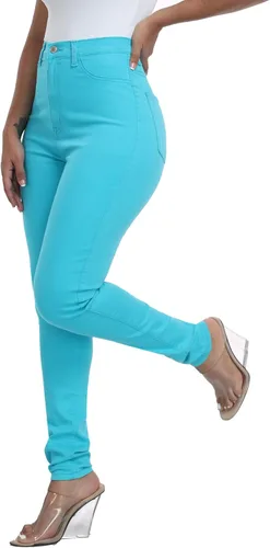 Miniatura 3 de WAYRUNZ Pantalones de mezclilla ajustados elásticos de cintura alta para mujer