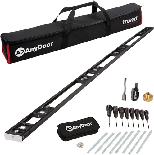 Trend AnyDoor - Kit de plantilla de bisagra de tope, ajustable de 2'6" a 9', enruta rápida y precisamente bisagras cuadradas o de radio en puertas y