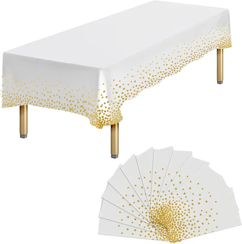 Miniatura 36 de Paquete de 4 manteles de plástico desechables azules y dorados para mesa rectangular, manteles desechables de 54 x 108 pulgadas, manteles