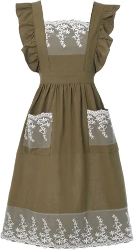 Aoomzoon Delantales vintage para mujer con bolsillos, lindo delantal ajustable de encaje con volantes para cocinar, cocina, hornear, jardinería
