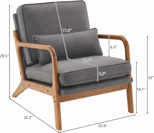 Miniatura 3 de Sillón moderno Mid-Century - Sillón de interior con respaldo y cojín de asiento, silla de lectura tapizada de terciopelo de peluche con reposabrazos