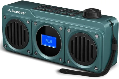 Avantree Boombyte - Radio FM portátil y altavoz Bluetooth con excelente sonido estéreo, acabado de metal, tiempo de reproducción recargable largo y