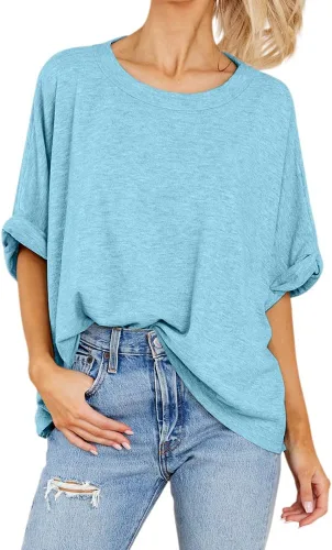 Miniatura 2 de Camiseta de gran tamaño para mujer, de manga corta, holgada, casual, básica, de verano
