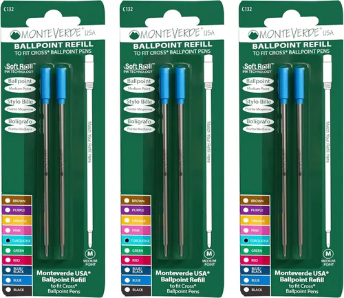 Miniatura 24 de Monteverde Recambios de bolígrafo suave USA para adaptarse a bolígrafos cruzados, punta media, tinta morada, paquete de 2 – Rendimiento de escritura
