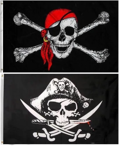 Bandera de cuchillo cruzado y bandera Jolly Roger (bufanda roja), paquete de 2 banderas piratas de 3 x 5 pies para diseño interior y exterior