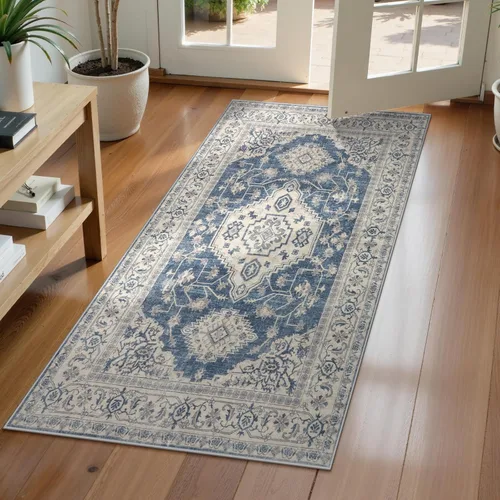 Miniatura 27 de Lahome Alfombra oriental lavable de área pequeña, 2 x 3 pies, para entrada, cocina, ultra fina, suave, tapete antideslizante para puerta de Azul