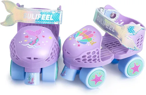 Miniatura 11 de SULIFEEL Patines de ruedas cuádruples ajustables para niños, patines de ruedas para principiantes para niñas y niños de 2 a 5 años de edad Azul