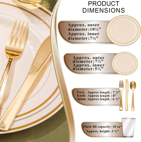 Miniatura 2 de Juego de platos combinados (blanco con oro, juego de valor de boda (20 invitados))