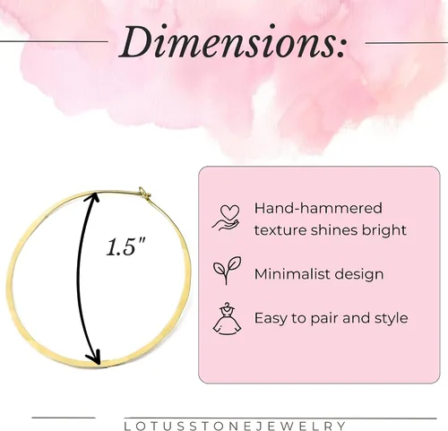 Miniatura 121 de Aretes de aro finos martillados, elegantes plata esterlina geométrica sólida, relleno de oro y relleno de oro rosa; para mujer por Lotus Stone