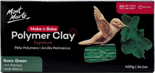 Mont Marte Make n Bake - Arcilla polimérica Signature Basic Green de 14.11 oz (14.1 onzas), bloque para hornear, suave y lisa, esculpiendo, Verde