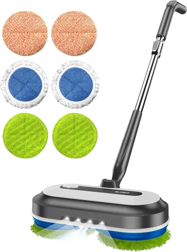 Blonex Limpiador de piso inalámbrico eléctrico, trapeador eléctrico giratorio con faros LED y rociador de agua, batería de larga duración, tanque