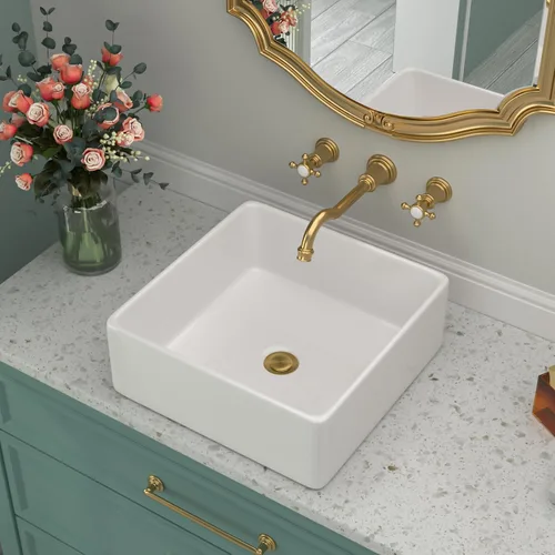 Miniatura 11 de Fregadero de baño de porcelana de cerámica rectangular de 24 x 14 pulgadas sobre mostrador, lavabo de arte blanco y negro