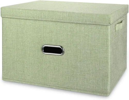 Miniatura 25 de Papeleras grandes plegables de tela de lino, con tapa y asas extraíbles, organizador de cajas de almacenamiento lavables, cubos con cubierta