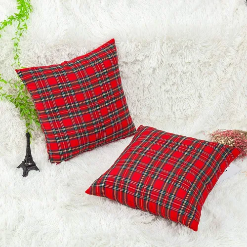 Miniatura 9 de Paquete de 2 fundas de almohada de cuadros rojos para decoración navideña, fundas de almohada a cuadros de búfalo, fundas de almohada de tartán