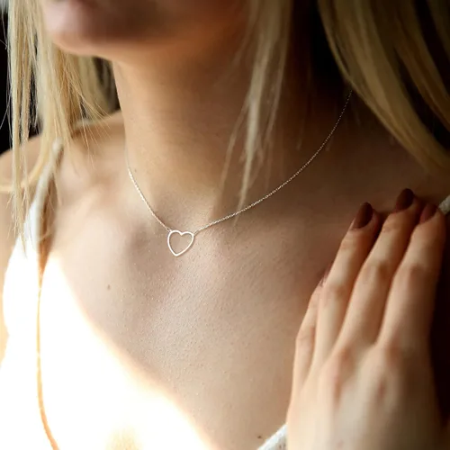 Miniatura 6 de Tewiky - Lindo collar de corazón, collar gargantilla con colgante de corazón de oro de 14 quilates, collar de cadena de corazón abierto de oro