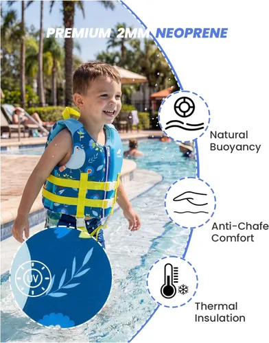 Miniatura 3 de Gogokids Chaleco de natación para niños pequeños, chaleco de natación de alta calidad para niños de 30-40-50-60-70-80 libras, flotadores para niños