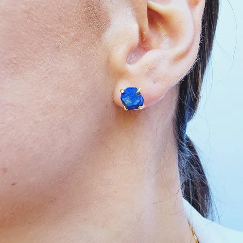 Miniatura 24 de Aretes de piedra preciosa natural en bruto con oro amarillo sobre plata de ley 925, 6 a 0.276 in, regalo de piedra de nacimiento de calidad genuina